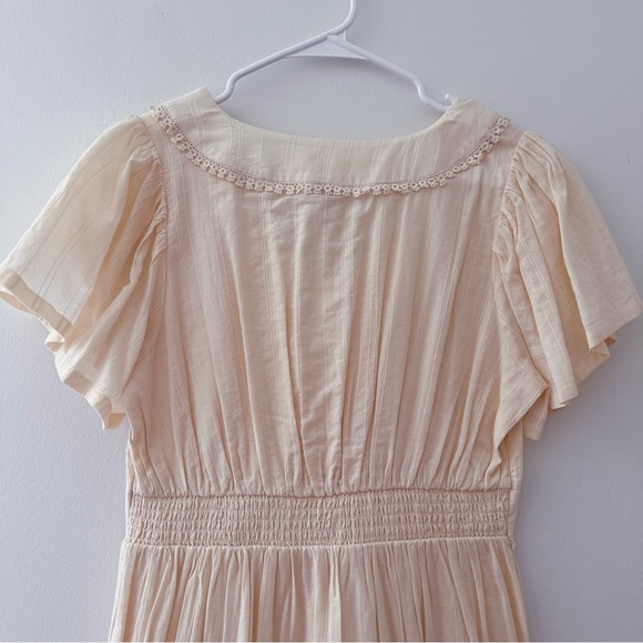 LOFT Flutter Sleeve V-Neck Tiered Embroidered Maxi Dress In Cream NWT Size S - Picture 7 of 10